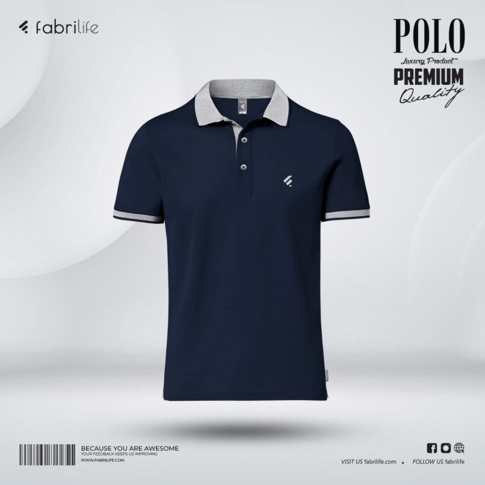 P-1 Single Jersey Knitted Cotton Polo - Navy - Image 1